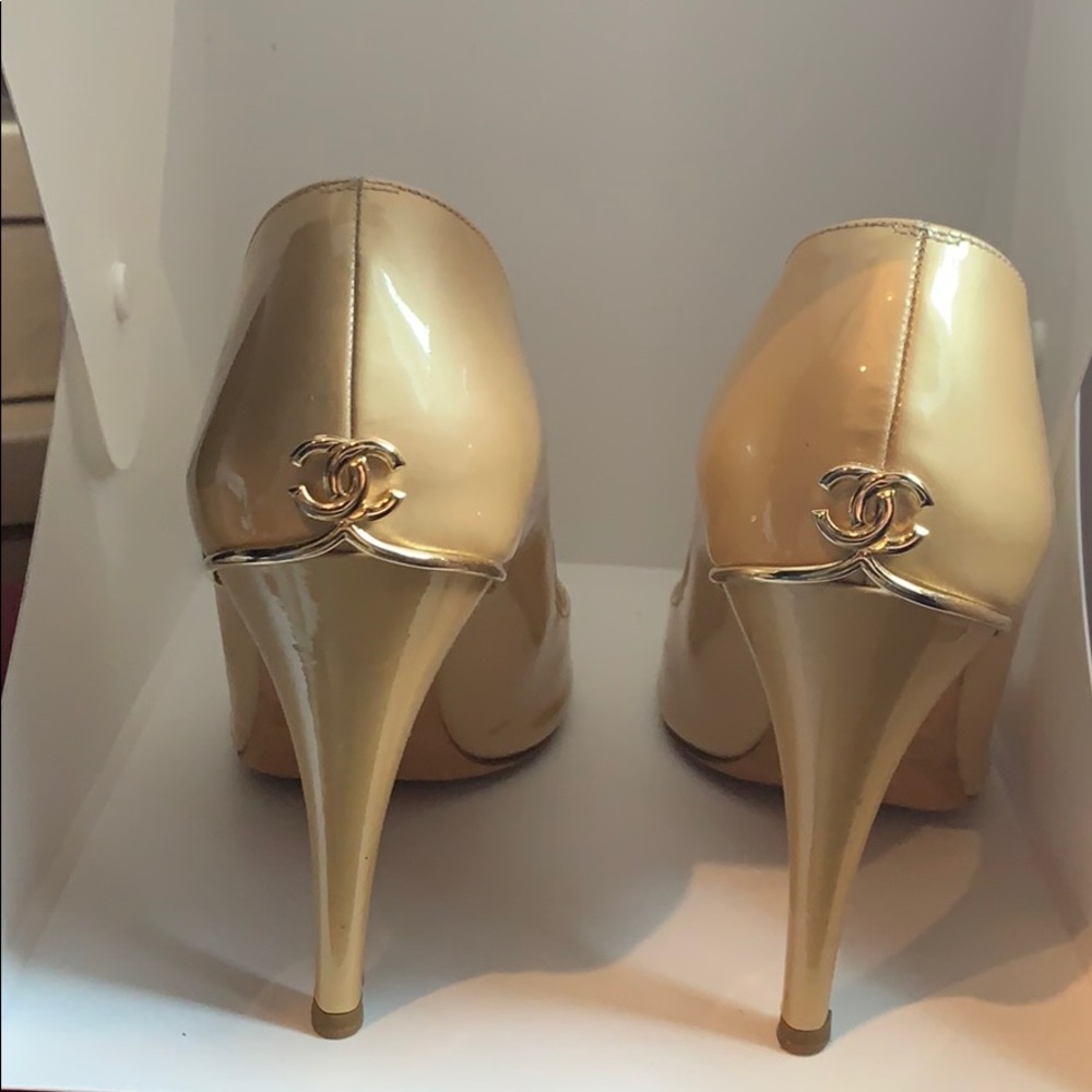 Chanel patent peep toe